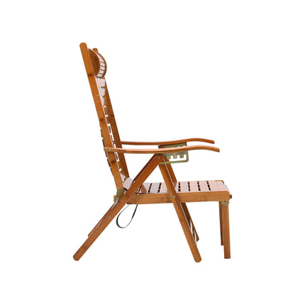 Bamboo Foldable Recliner Lounge Chair with Retractable Footrest