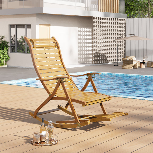 Bamboo Rocking Chair Foldable Recliner, Bamboo Chair, Natural Wood