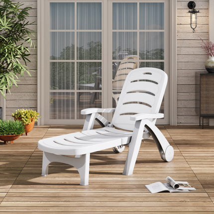 Outdoor Plastic Foldable Garden Poolside Lounger Recliner with Wheels