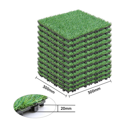 Lush Green Artificial Grass Tiles Pack of 11, Green,30cmx30cm