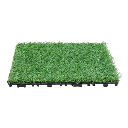 Lush Green Artificial Grass Tiles Pack of 11, Green,30cmx30cm