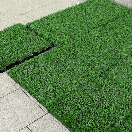 Lush Green Artificial Grass Tiles Pack of 11, Green,30cmx30cm