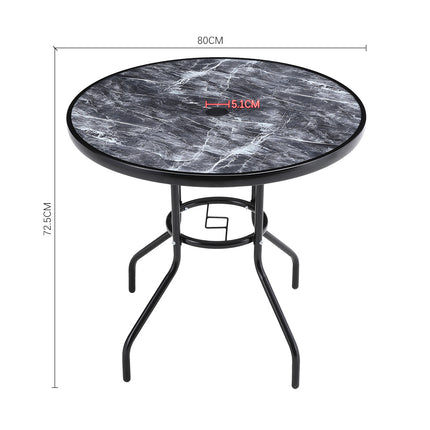 80cm Black Round Outdoor Coffee Table with Tempered Glass Marble Top