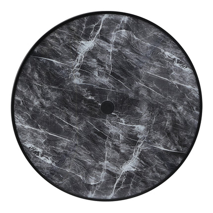 80cm Black Round Outdoor Coffee Table with Tempered Glass Marble Top