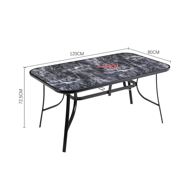 120x80cm Black Rectangular Garden Tempered Glass Marble Coffee Table