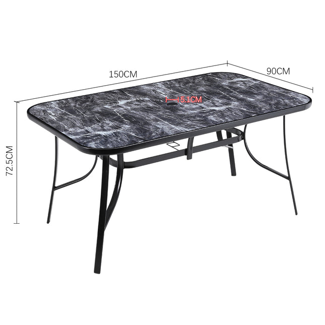 150×90cm Black Garden Coffee Table with Glass Marble Top