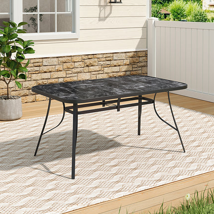 Black Garden Coffee Table with Glass Marble Top 150×90cm