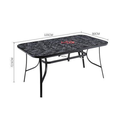 120×80cm Black Garden Coffee Table with Glass Marble Top