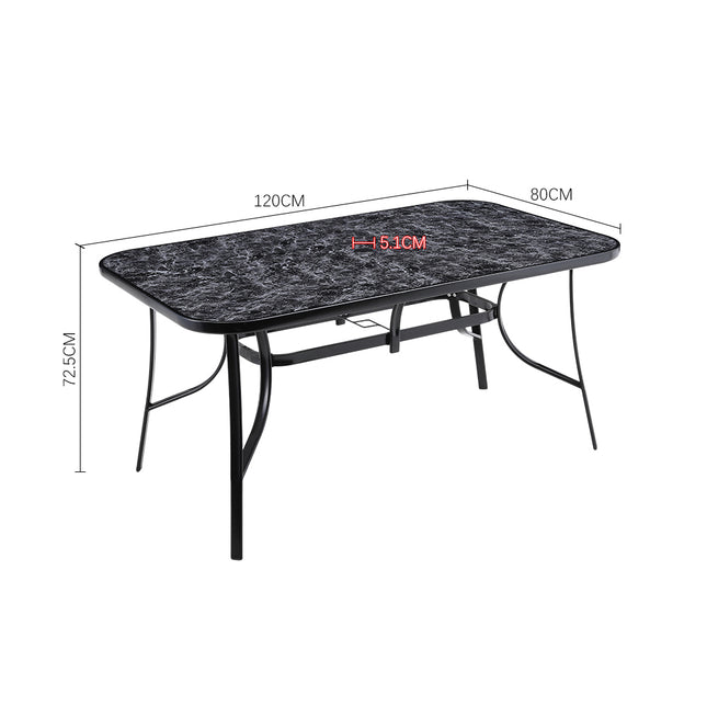 120×80cm Black Garden Coffee Table with Glass Marble Top