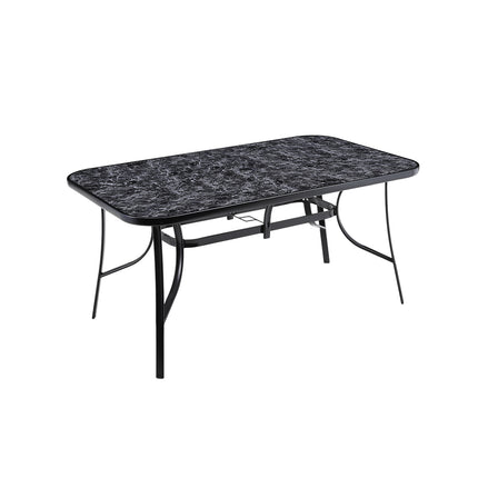 120×80cm Black Garden Coffee Table with Glass Marble Top