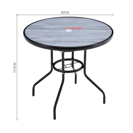 80cm Round Garden Tempered Glass Wood Grain Coffee Table