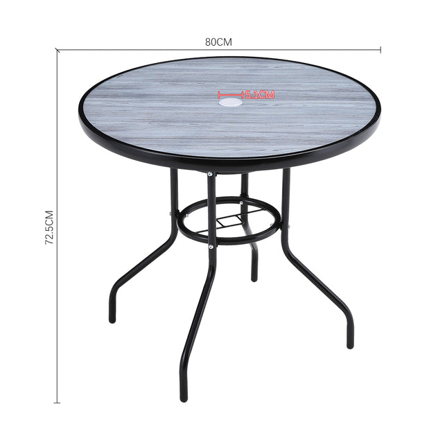 80cm Round Garden Tempered Glass Wood Grain Coffee Table
