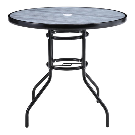 80cm Round Garden Tempered Glass Wood Grain Coffee Table