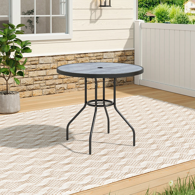 80cm Round Garden Tempered Glass Wood Grain Coffee Table