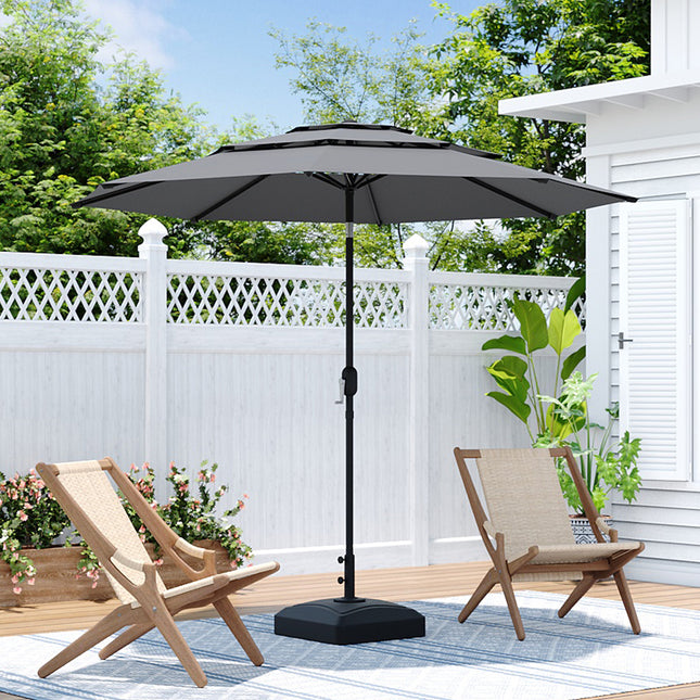 3x3M Light Grey Outdoor Parasol 3 Tier Umbrella Crank Tilt with Base