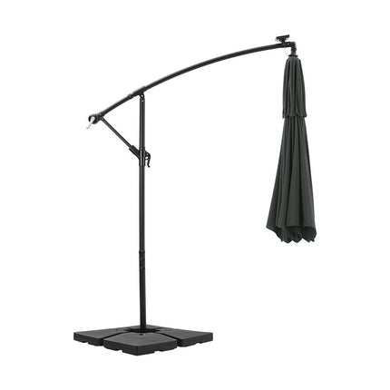 3x3M Light Grey Double Top Cantilever Banana Parasol with Lights and Cross Base