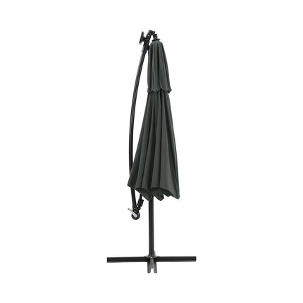 3x3M Light Grey Double Top Cantilever Banana Parasol with Lights and Cross Base