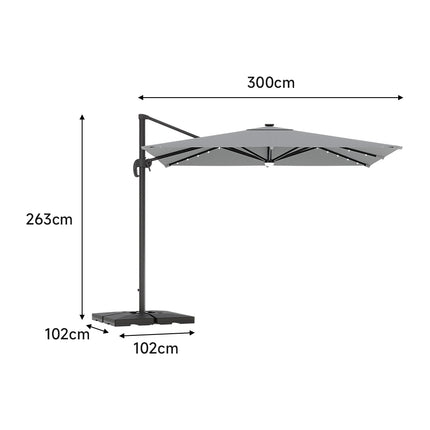 Square Cantilever Parasol with Solar Light and HDPE Parasol Base