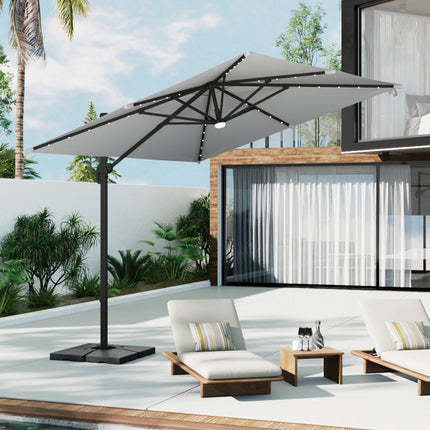 Square Cantilever Parasol with Solar Light and HDPE Parasol Base