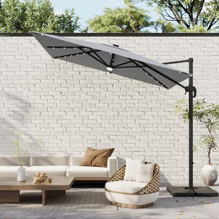 Square Cantilever Parasol with Solar Light and HDPE Parasol Base