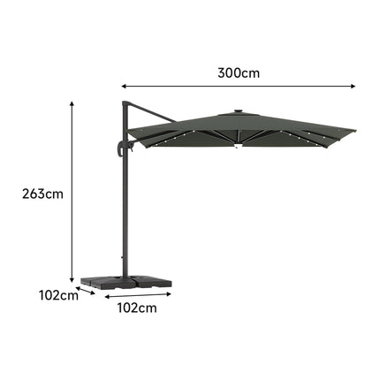 Square Cantilever Parasol with Solar Light and HDPE Parasol Base