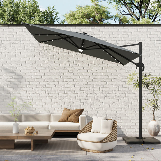 Square Cantilever Parasol with Solar Light and HDPE Parasol Base
