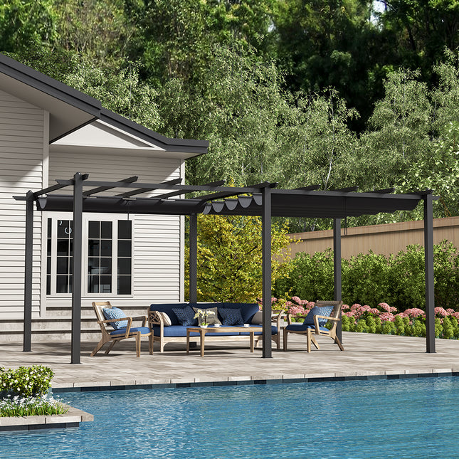 6x3M Black Outdoor Aluminum Patio Pergola with Charcoal Grey Canopy