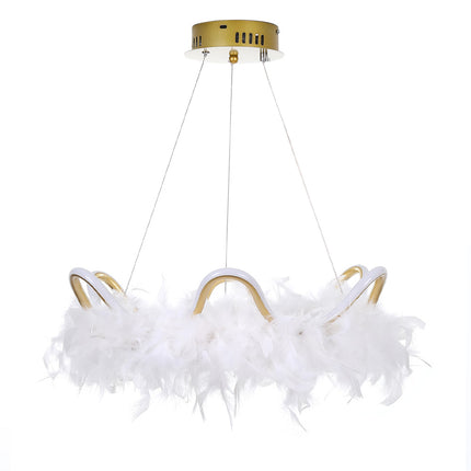 White and Gold Feather LED Pendant White Light