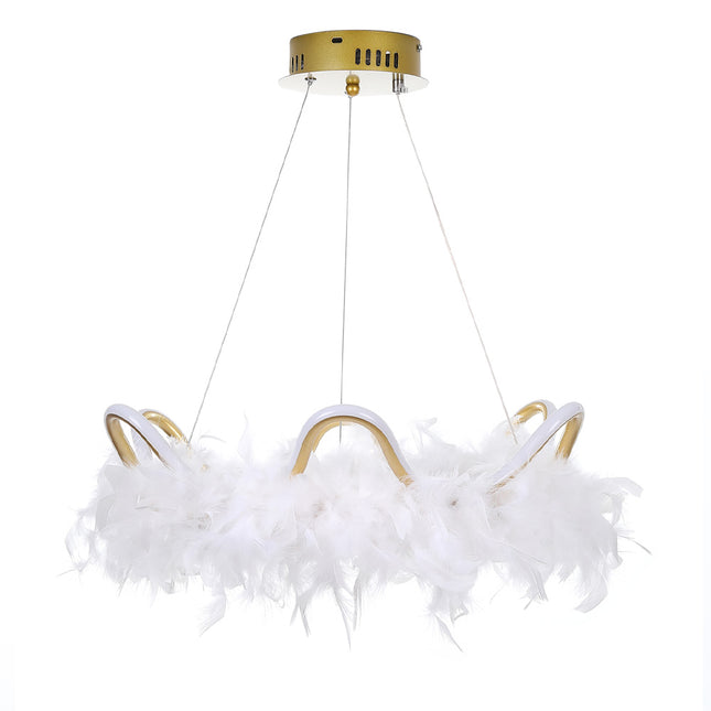 White and Gold Feather LED Pendant White Light
