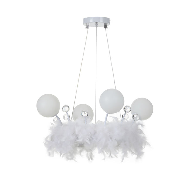 White Feather LED Pendant Light with Crystal Balls