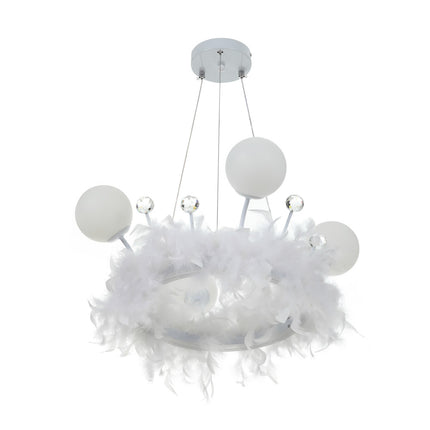 White Feather LED Pendant Light with Crystal Balls