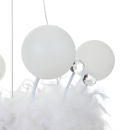White Feather LED Pendant Light with Crystal Balls