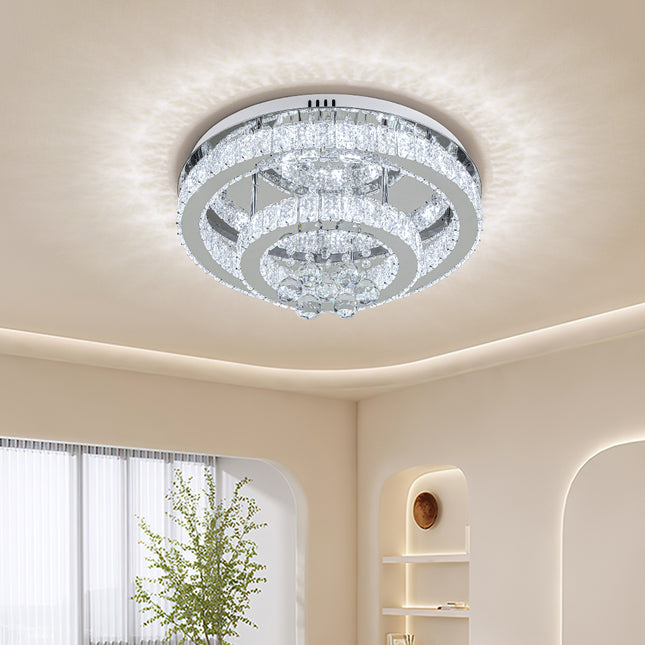Double Tier Round Crystal Ceiling Light Cool White Light