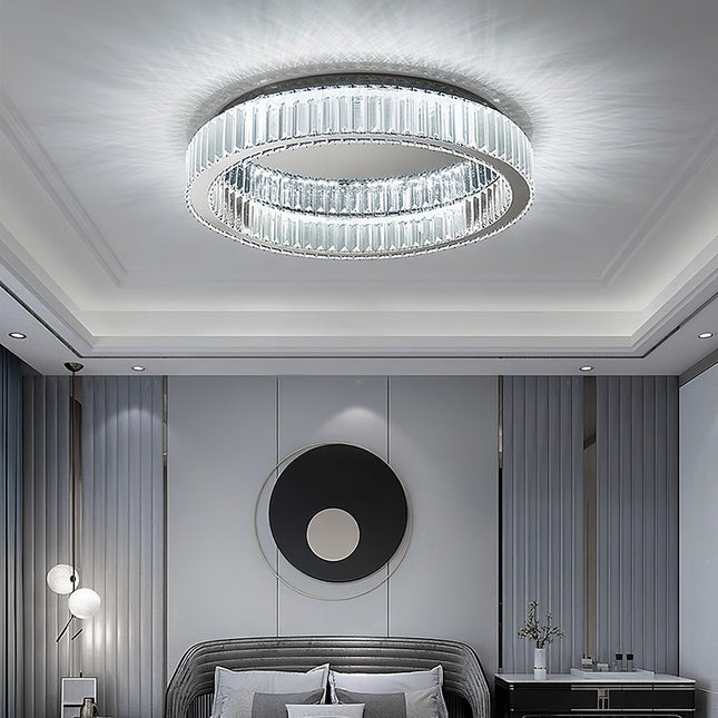 Modern Round Crystal Ceiling Light with Cool White Light