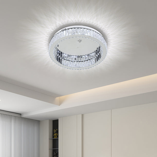 Modern Round Crystal Ceiling Light with Cool White Light