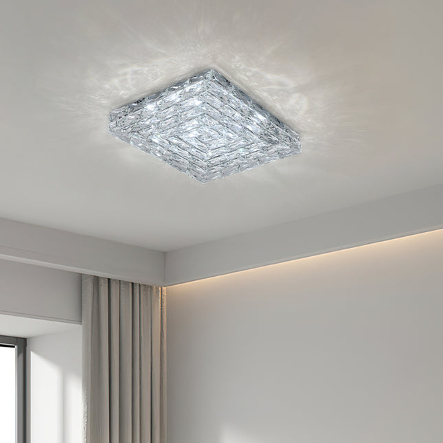 Modern Square Crystal LED Ceiling Light Cool White 40x40cm