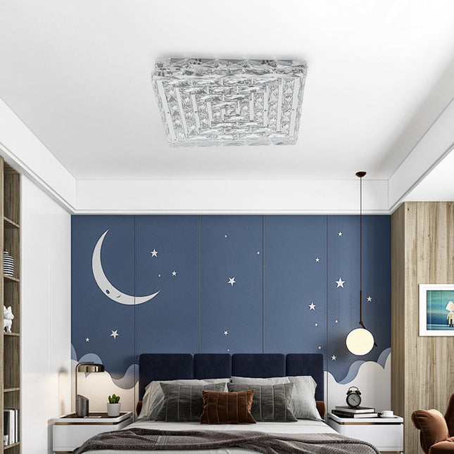 Modern Square Crystal LED Ceiling Light Cool White 40x40cm