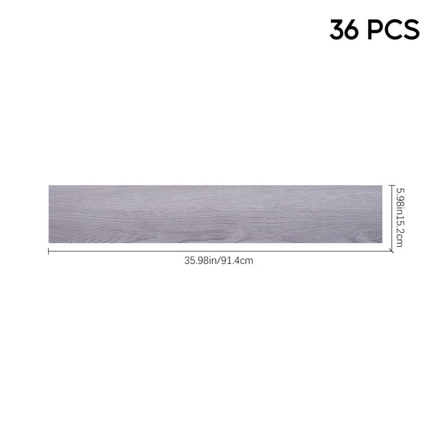 36Pcs Grey Rustic Wood Grain Self-adhesive PVC Flooring 91x15 cm