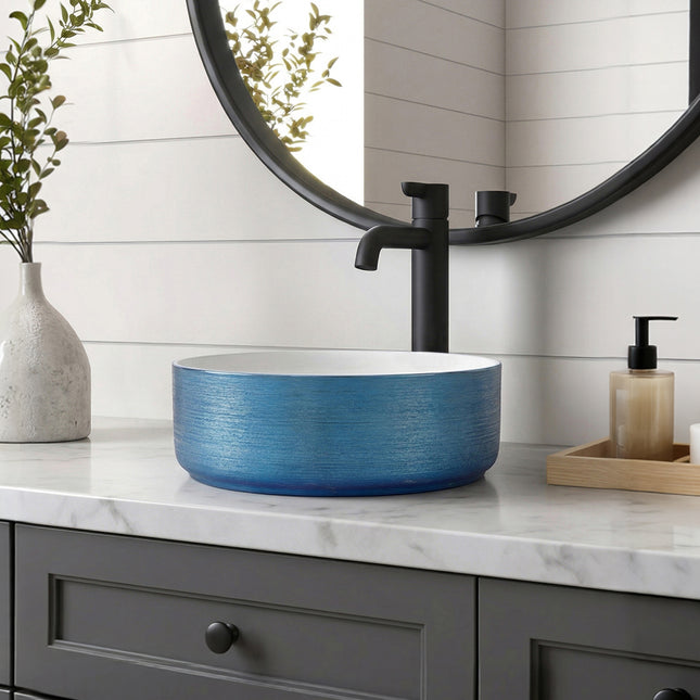 Round Ceramic Countertop Washbasin Vessel Sink