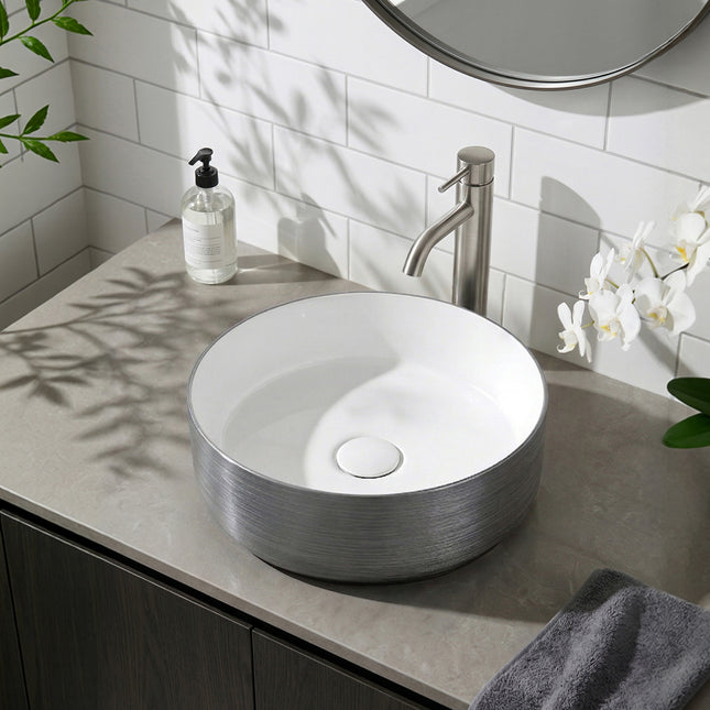 Round Ceramic Countertop Washbasin Vessel Sink