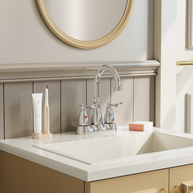 Double Handle Bathroom Sink Faucet with Drainer