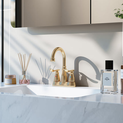 Double Handle Bathroom Sink Faucet with Drainer