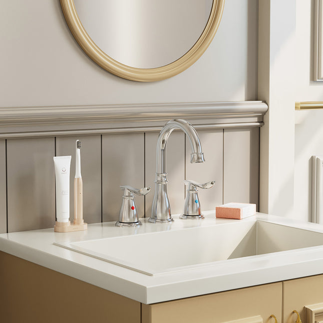 Double Handle Bathroom Sink Faucet with Drainer