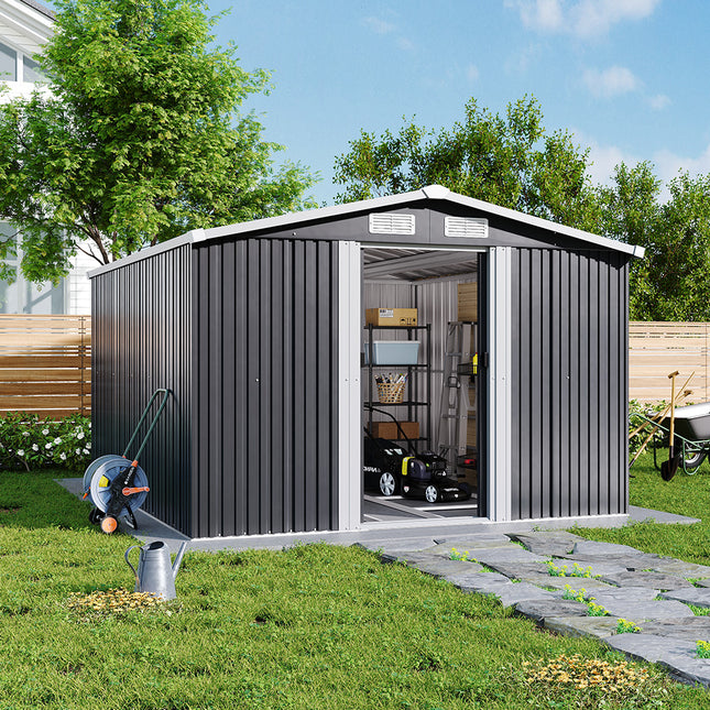 10' x 8' ft Steel Garden Storage Shed with Gabled Roof Top,Black