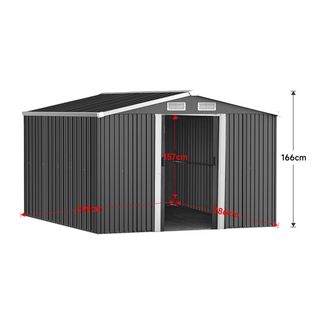10' x 8' ft Steel Garden Storage Shed with Gabled Roof Top,Black
