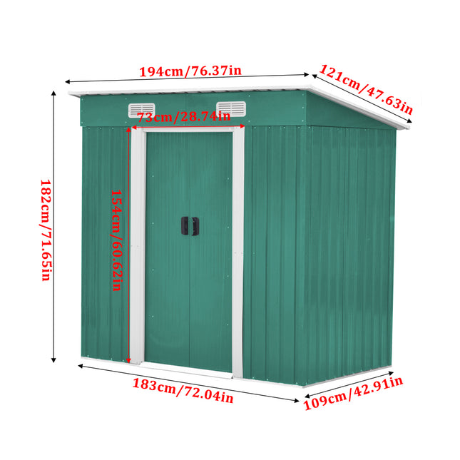 4ft x 6ft Metal Garden Shed Outdoor Tool shed Dark Green