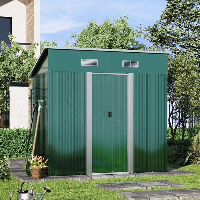 4x6FT Metal Garden Storage Shed with Sliding Door