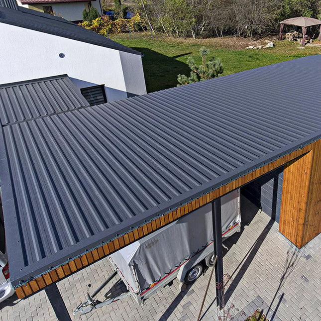 12pcs Metal Steel Corrugated Roof Sheets Roofing Cladding Garage, Black
