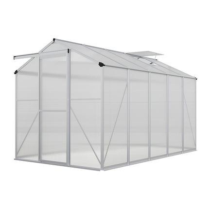10ft x 6ft Greenhouse Polycarbonate Aluminium Greenhouse with Window and Sliding Door
