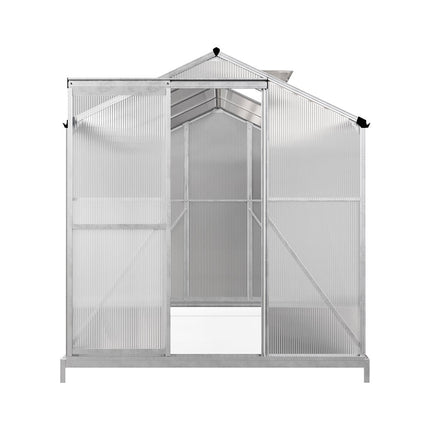 8ft x 6ft Greenhouse Polycarbonate Aluminium Greenhouse with Window, Sliding Door, and Foundation